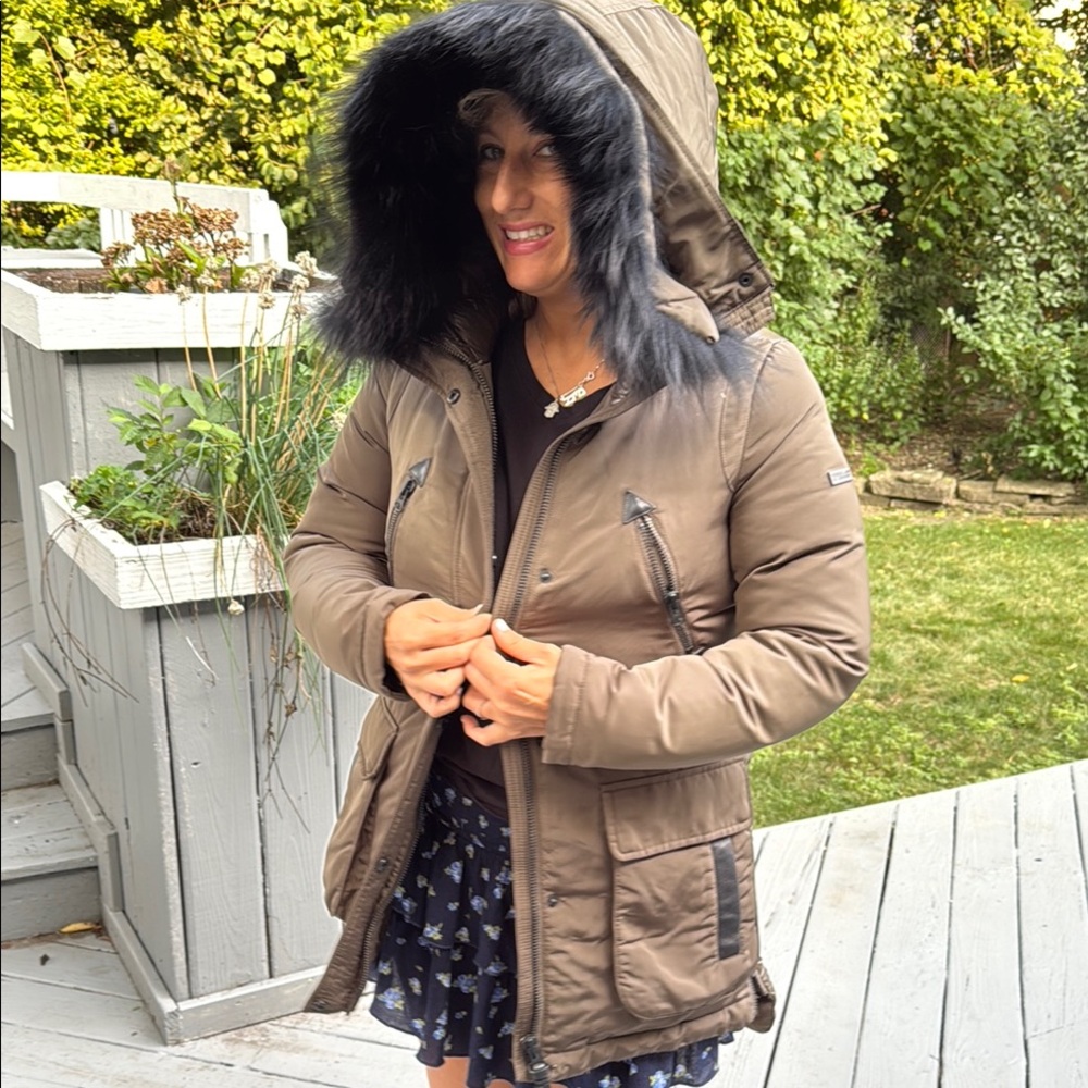 Women's Derek Crosby 10 army green Hooded Jacket with Real Fur Trim